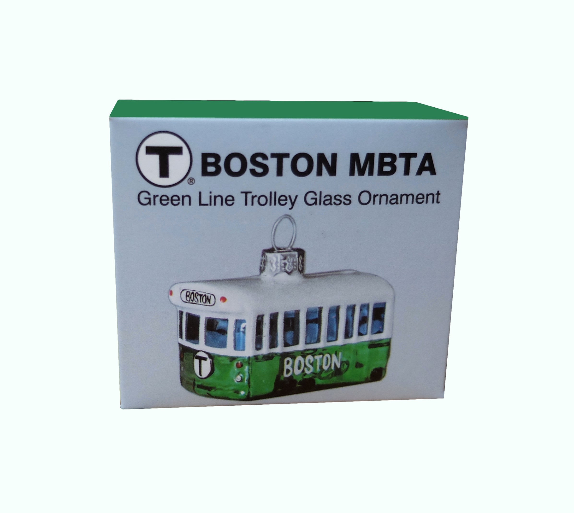 Boston MBTA Green Line Trolley Glass Christmas Tree Ornament in Gift Box